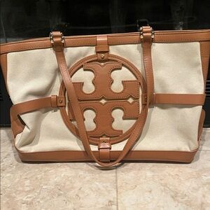 Tory Burch Brown and Cream Tote Bag